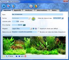 Fiche de saisie d'un aquarium